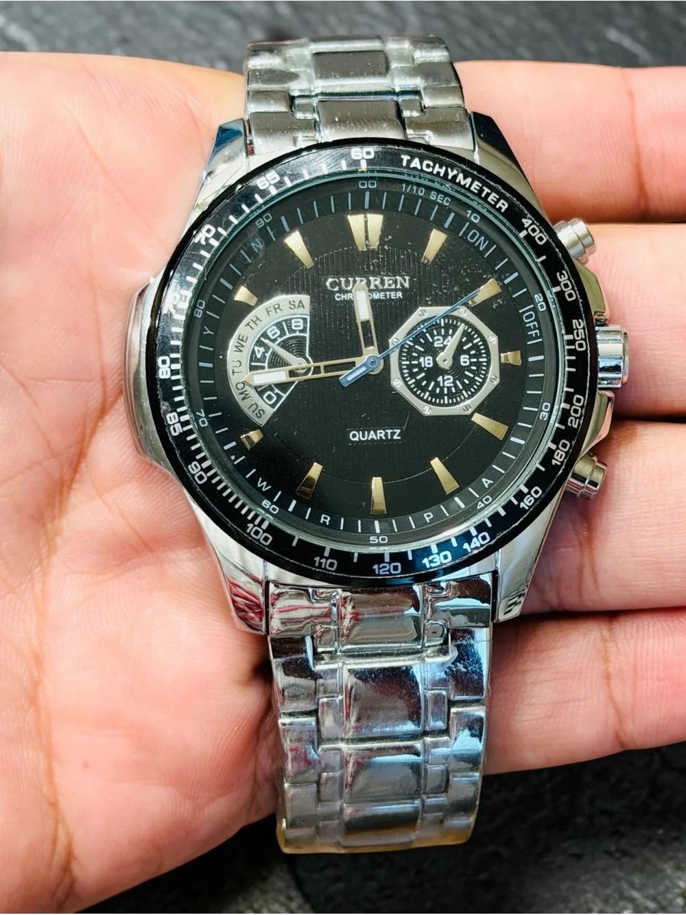 Men's Black Dial Silver Stainless Steel Chronograph Watch